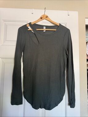 ALO Yoga Olive Green Long Sleeve Cutout Ribbed Top